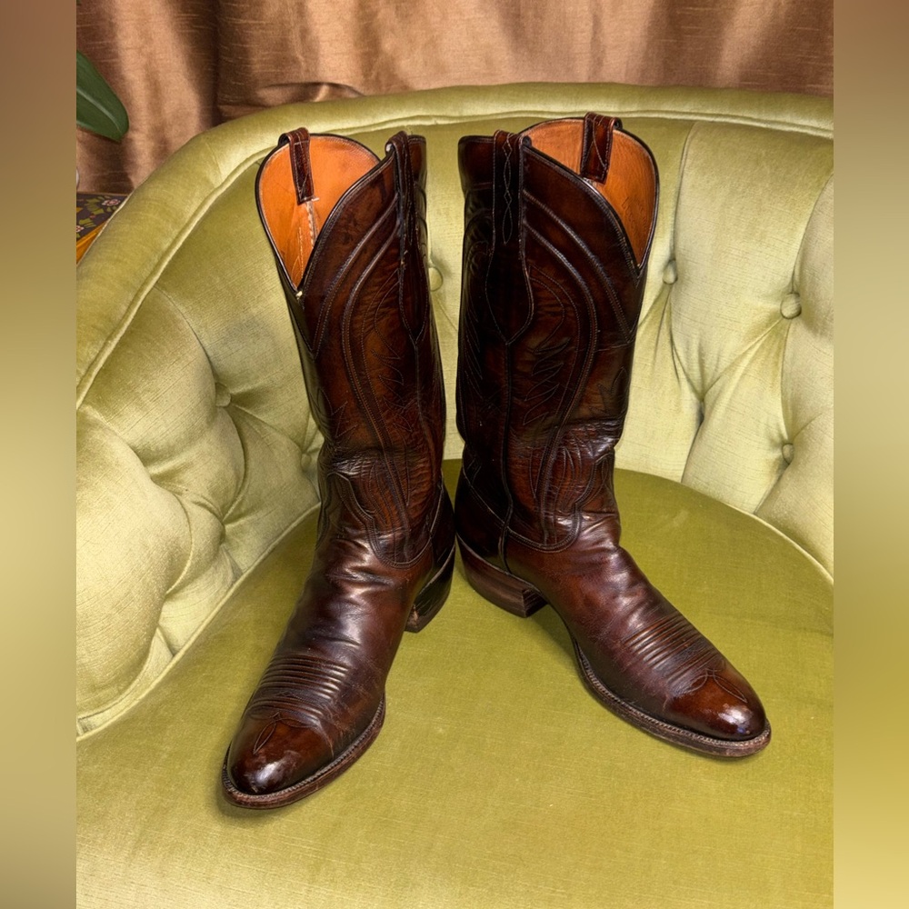 Vintage Lucchese Sz 10AA  Goatskin Leather Cowboy Boots 2L407 USA Made